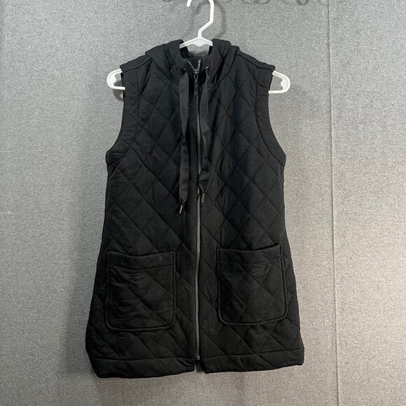 Susan Graver Weekend Quilted Knit Zip Front Vest with Hood Black Size XXS - Picture 1 of 9
